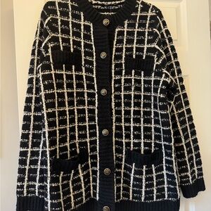 NWT Ann Taylor Black, Metallic gold and Cream tweed Textured Cardigan